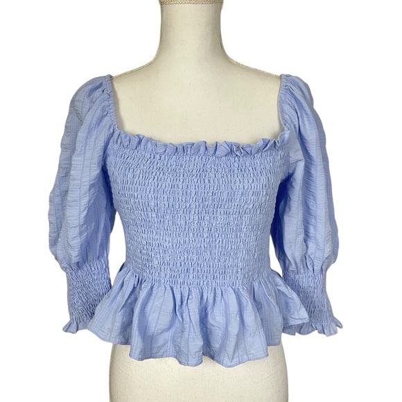 En Saison Smoked Blouse Light Blue Size Large - Picture 4 of 12